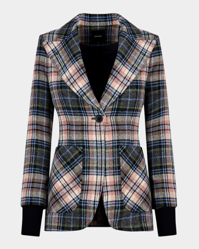 Birken Plaid Ribbed-Cuff Blazer